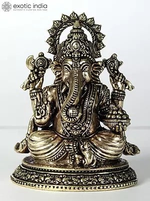 Small Chaturbhuja Lord Ganesha Statue with Laddu | Superfine Brass Idol