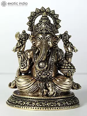 Small Chaturbhuja Lord Ganesha Statue with Laddu | Superfine Brass Idol
