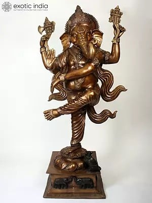 72" Large Brass Statue Of Dancing Ganesha