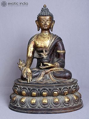 14" Medicine Buddha | Copper Statue Gilded with Gold | From Nepal