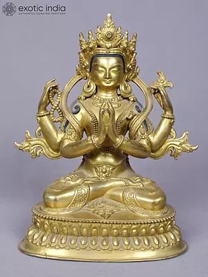 9" Chenrezig Copper Statue | Four Armed Avalokiteshvara Idol from Nepal