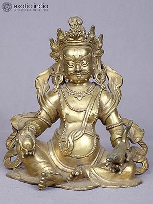 7" Tibetan Buddhist Deity Kubera | Copper Statue Gilded with Gold | From Nepal