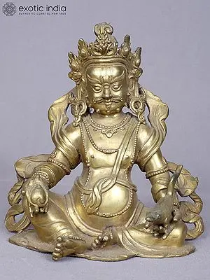 7" Tibetan Buddhist Deity Kubera | Copper Statue Gilded with Gold | From Nepal