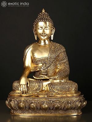 21" Fine Quality Bhumisparsha Buddha Seated on Lotus Pedestal | Brass Statue
