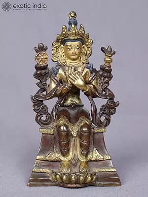 5" Small Maitreya Buddha Figurine | Copper Statue Gilded with Gold from Nepal