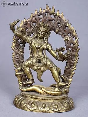 8" Tibetan Buddhist Deity Ekajati Idol | Copper Statue Gilded with Gold | From Nepal