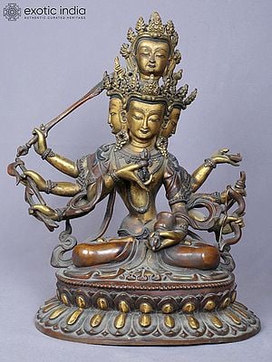 13” Maha Manjushri Copper Statue Gilded with Gold from Nepal