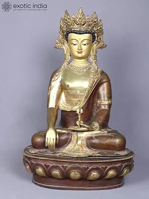 18" Vajrasattva Buddha Idol from Nepal | Copper Statue Gilded with Gold