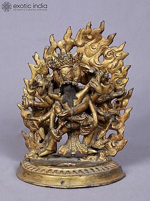 7" Buddhist Vajra Shakti Idol from Nepal | Copper Statue Gilded with Gold