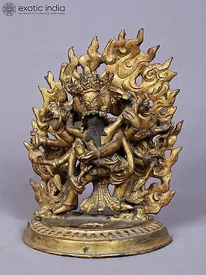 7" Buddhist Vajra Shakti Idol from Nepal | Copper Statue Gilded with Gold