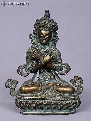 5" Small Buddhist Deity Vajradhara Idol from Nepal | Copper Statue Gilded with Gold