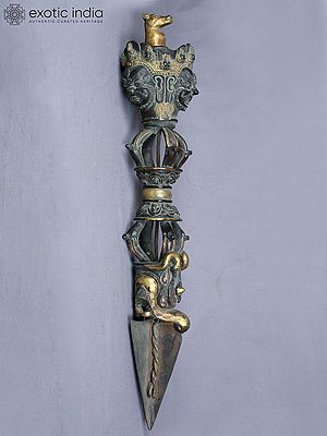 22" Tibetan Buddhist Phurba Dagger | Copper Gilded with Gold | From Nepal