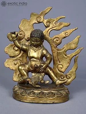 7" Tibetan Buddhist Deity Vajrapani | Copper Statue Gilded with Gold | From Nepal