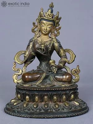 7" Buddhist Deity Vajrasattva Idol from Nepal | Copper Statue Gilded with Gold