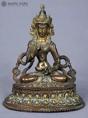 7" Tibetan Buddhist Deity Vajrasattva | Copper Statue Gilded with Gold | From Nepal
