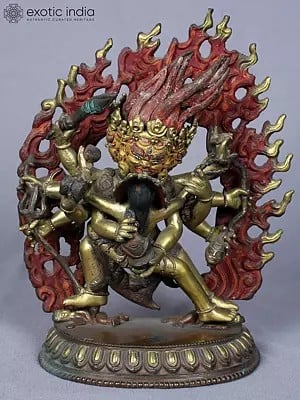 8" Shakti Bhairava Gilded Copper Statue from Nepal