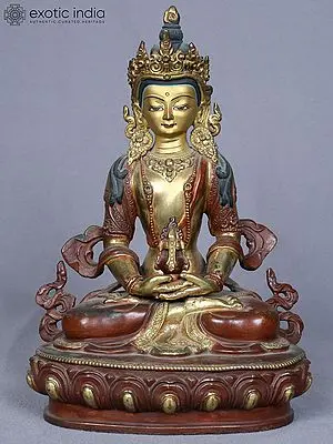8" Aparmita Buddha Idol from Nepal | Copper Statue Gilded with Gold