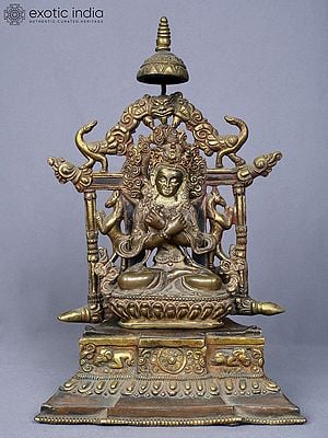 11" Primordial Buddha Vajradhara Idol from Nepal | Copper Statue Gilded with Gold