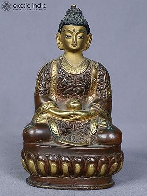 5" Small Amitabha Buddha | Copper Statue Gilded with Gold | From Nepal