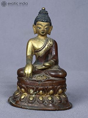 4" Small Shakyamuni Buddha Idol from Nepal | Copper Statue Gilded with Gold
