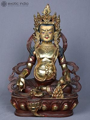 13" Buddhist Lord Kubera Idol from Nepal | Copper Statue Gilded with Gold
