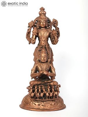 7" Lord Surya Narayana Standing on His Seven Horses Chariot | Copper Statue