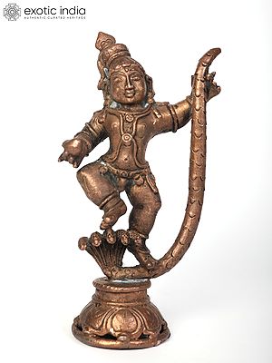 5" Small Lord Krishna Idol Dancing on Serpent Kaliya | Copper Statue