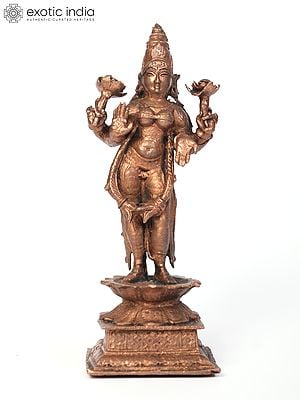 5" Small Standing Goddess Lakshmi Copper Statue