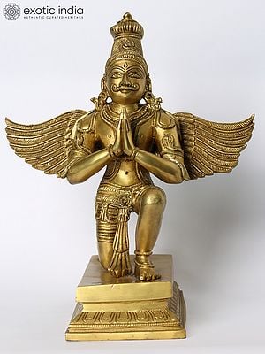 11" Brass Garuda Statue Vahana Of Lord Vishnu