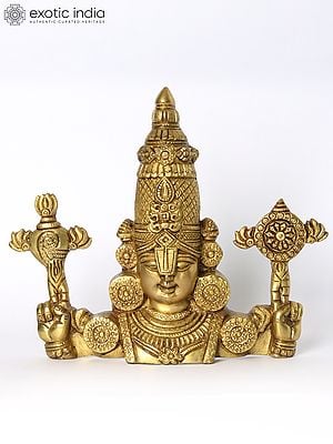 10" Brass Lord Tirupati Balaji Bust With Vaishnava Symbols