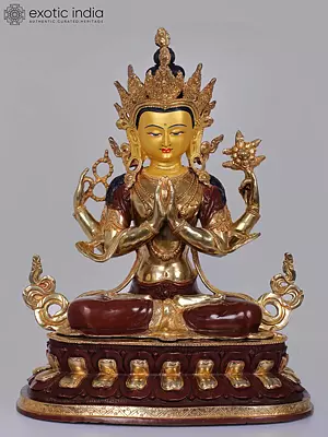 19" Buddhist Deity Chenrezig Idol From Nepal | Copper Statue