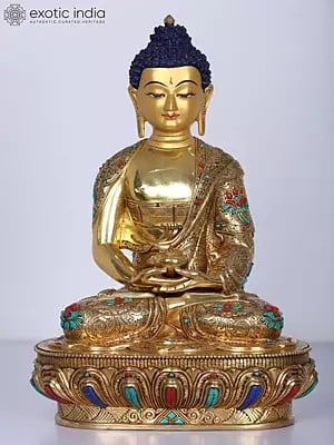 13" Amitabha Buddha Copper Statue Gilded with Gold from Nepal