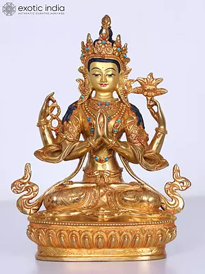 9" Chenrezig Nepalese Copper Idol | Buddhist Deity Statue