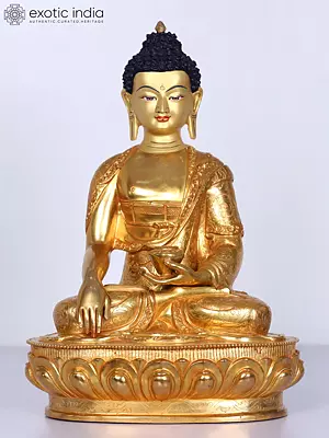 13" Shakyamuni Buddha Statue from Nepal | Copper with Gilded Gold