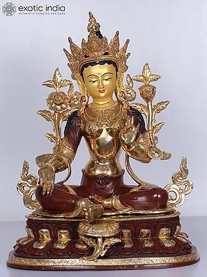 18" Goddess Green Tara Copper Statue Glided with Gold from Nepal