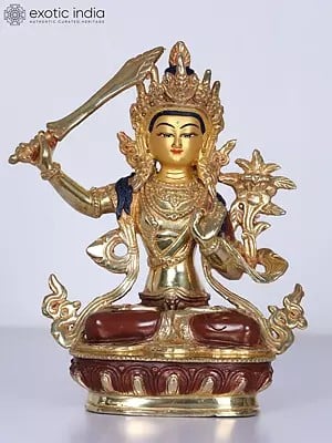 8" Tibetan Buddhist Manjushri Idol from Nepal | Nepalese Copper Statue