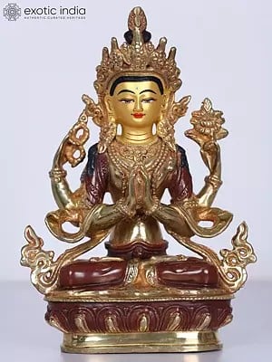 8" Tibetan Buddhist Deity Chenrezig Copper Statue (Shadakshari Avalokiteshvara)
