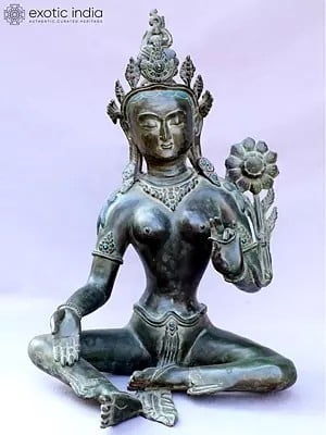 13" Goddess Green Tara Idol from Nepal | Nepalese Copper Statue