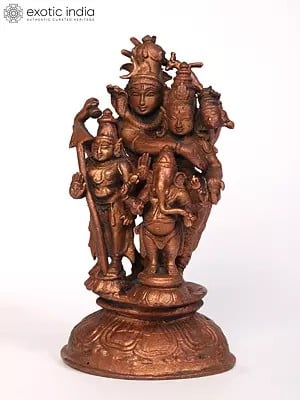 5" Small Shiva's Family Copper Statue