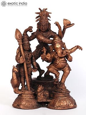 6" Small Dancing Lord Shiva with Ganesha and Kartikeya