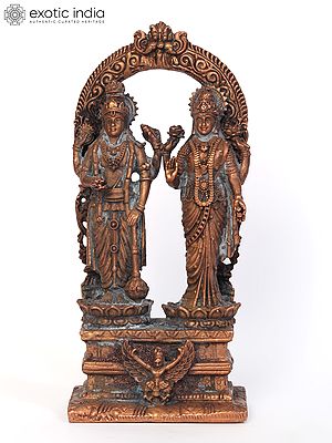 6" Vishnu Lakshmi Copper Statue with Kirtimukha Throne