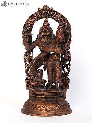 6" Copper Standing Lord Narasimha Idol with Goddess Lakshmi