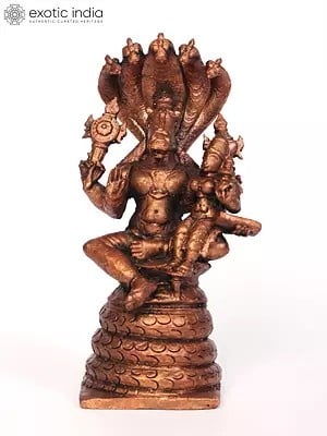 5" Lord Hayagreeva with Devi Lakshmi Seated on Sheshnag | Copper Statue