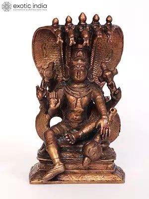 5" Small Seated Vishnu Idol with Sheshnag | Copper Statue