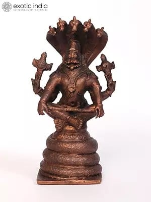 5" Yoga Narasimha Idol Seated on Sheshnag | Copper Statue