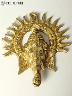 8" Lord Ganesha Face Wall Hanging Statue in Brass