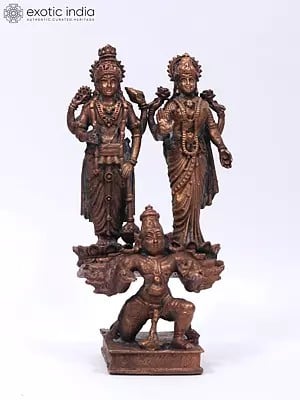 5" Small Lakshmi - Narayana Standing on Garuda | Copper Statue