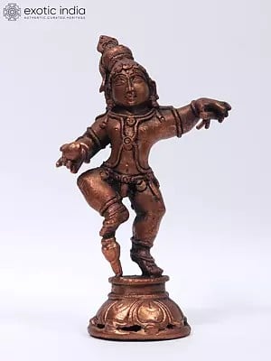 5" Small Dancing Lord Krishna | Copper Statue