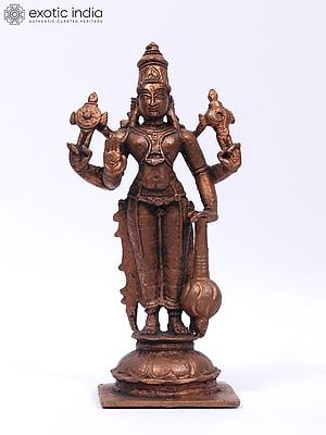 6" Small Standing Lord Vishnu | Copper Statue