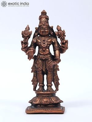4" Small Standing Lord Vishnu | Copper Statue